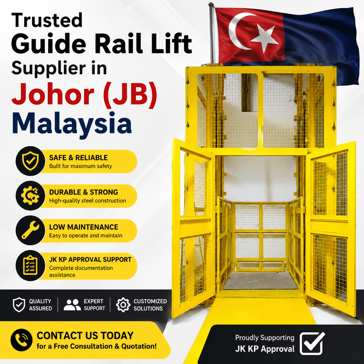 Trusted Guide Rail Lift Supplier in Johor (JB) Malaysia