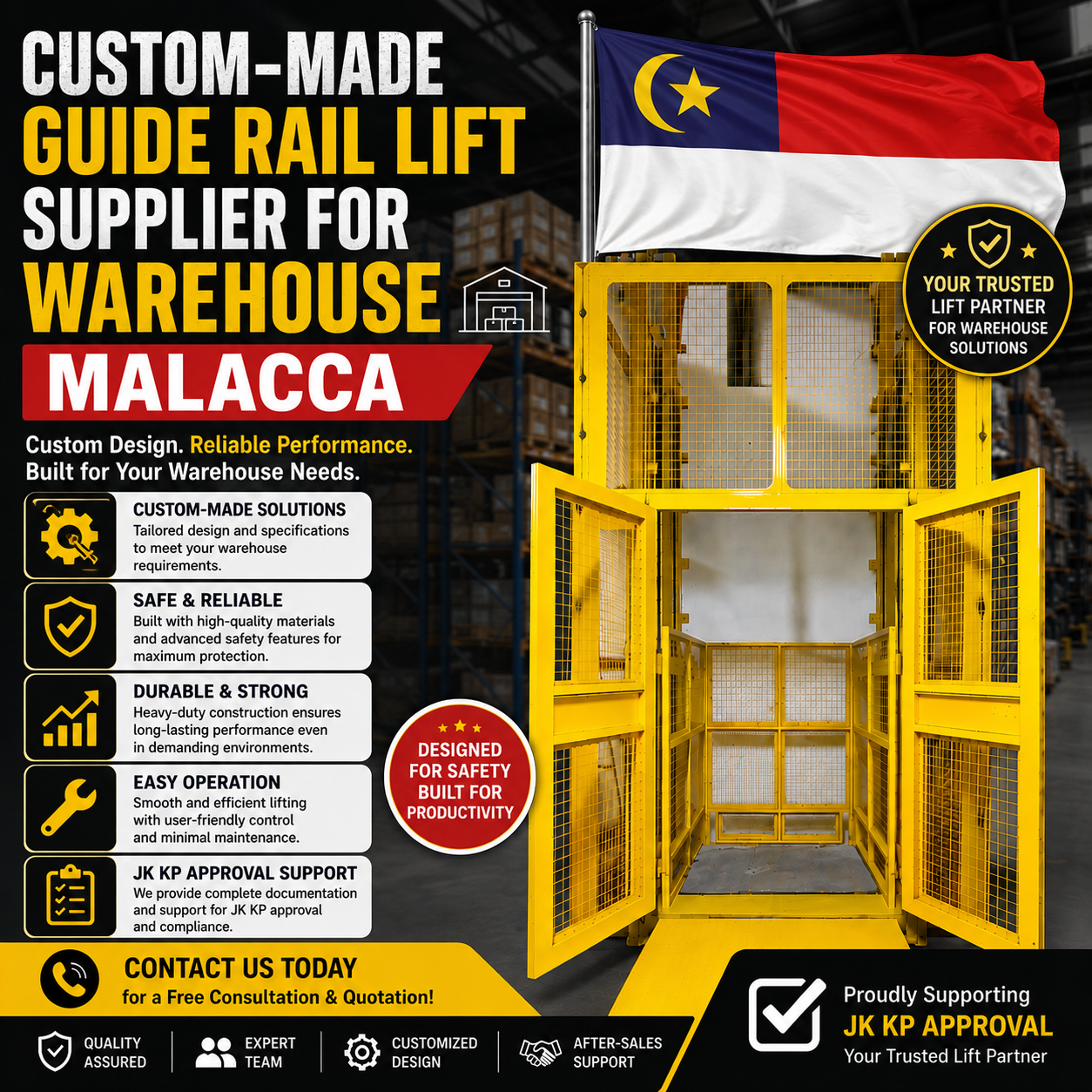 Custom-Made Guide Rail Lift Supplier for Warehouse Malacca