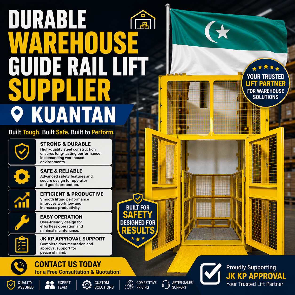 Durable Warehouse Guide Rail Lift Supplier Kuantan